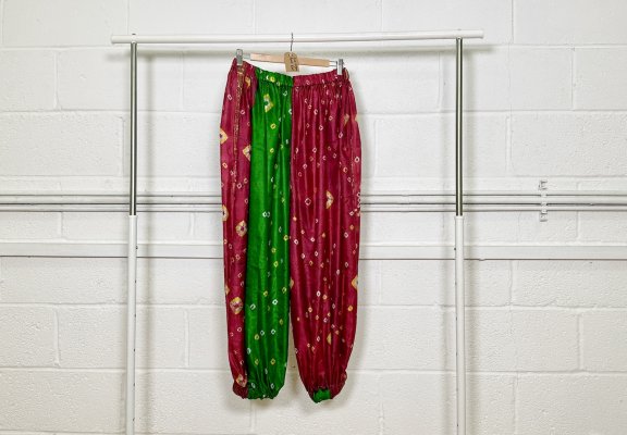 Cerise/Green Silk Harem Pants